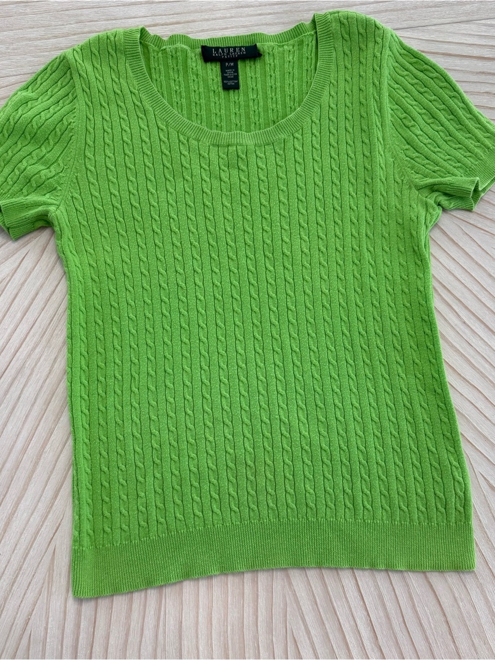 Lauren Ralph Lauren Lime Green Cable-Knit Scoop Neck Sweater